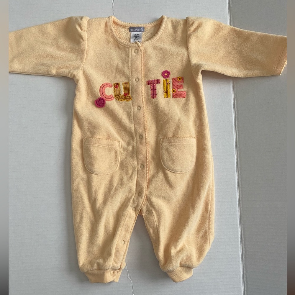 Carters baby girl yellow fleece cutie footless pajama onesie size 6months